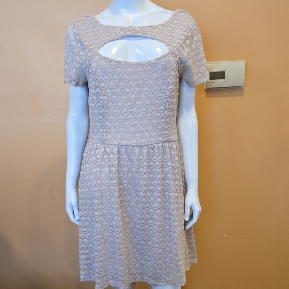 Beige Lace Dress With Cutout Front